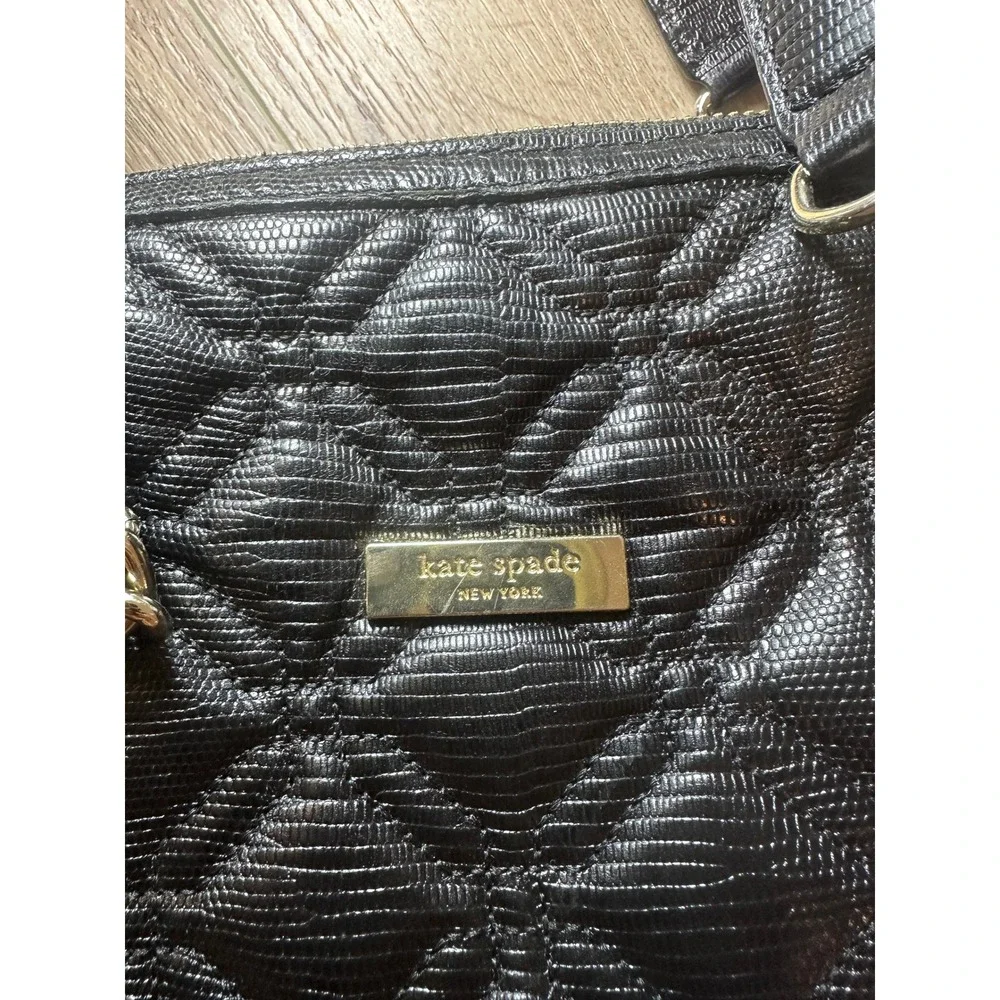 Kate Spade Satchel Womens Quilted Embossed Leather Shoulder Bag Black